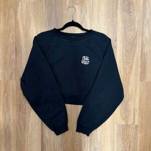 NOBO Black Cropped Crewneck Sweater Medium – Free Spirit Embroidered Y2K Cozy